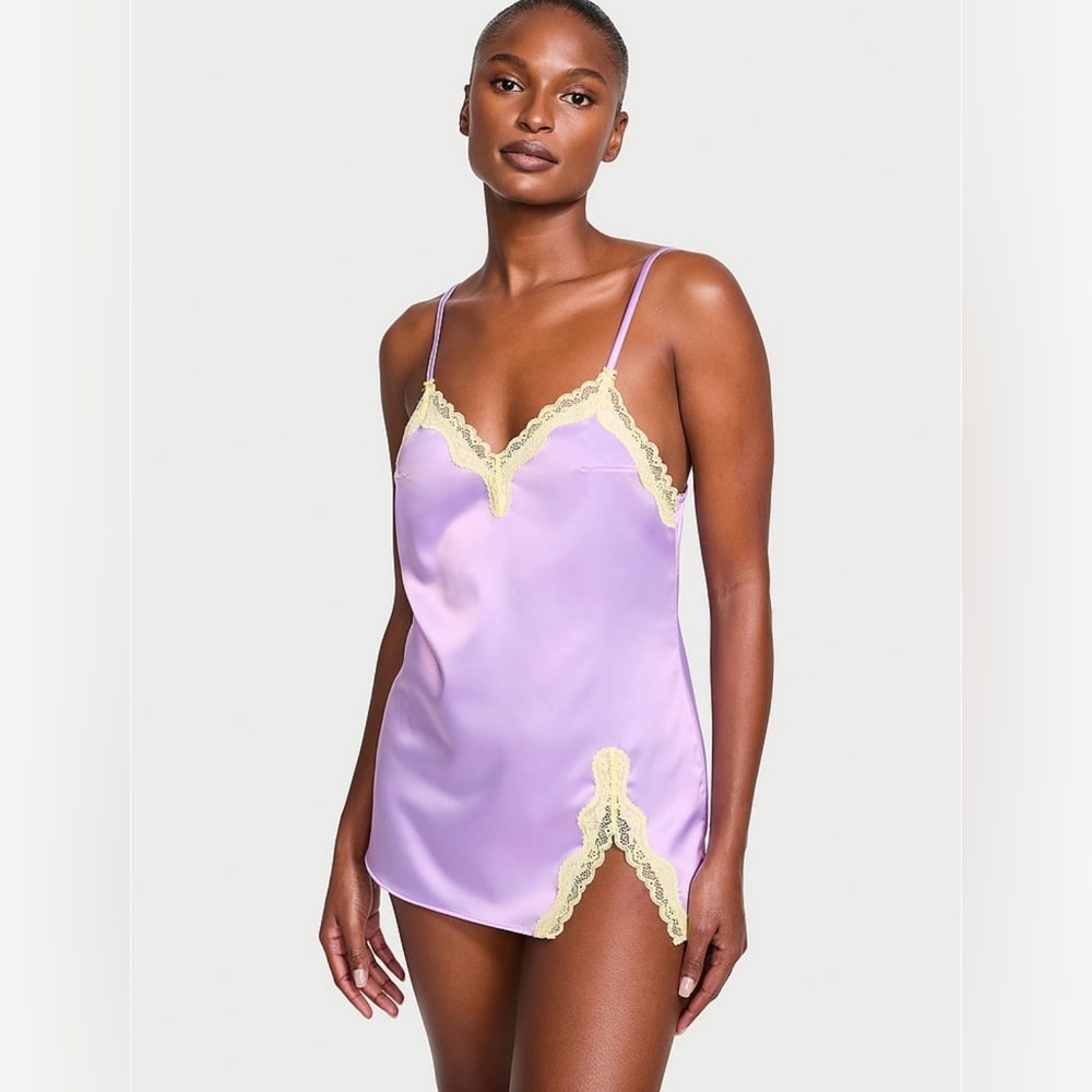 Victoria Secret Tease Satin Lace-Trim Slip